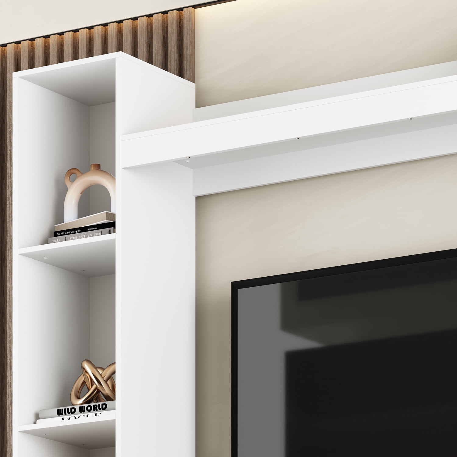 KULAGAGA Entertainment Center with Bookshelves Modern Media Center with Open Shelves & Bridge TV Wall Unit with Doors, for Living Room,White