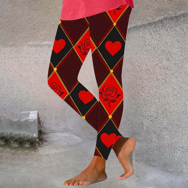 TaTaai Women's Valentine Print Casual Yoga Leggings, Valentine's Day Gift, Daily Home Activewear Leggings Gift