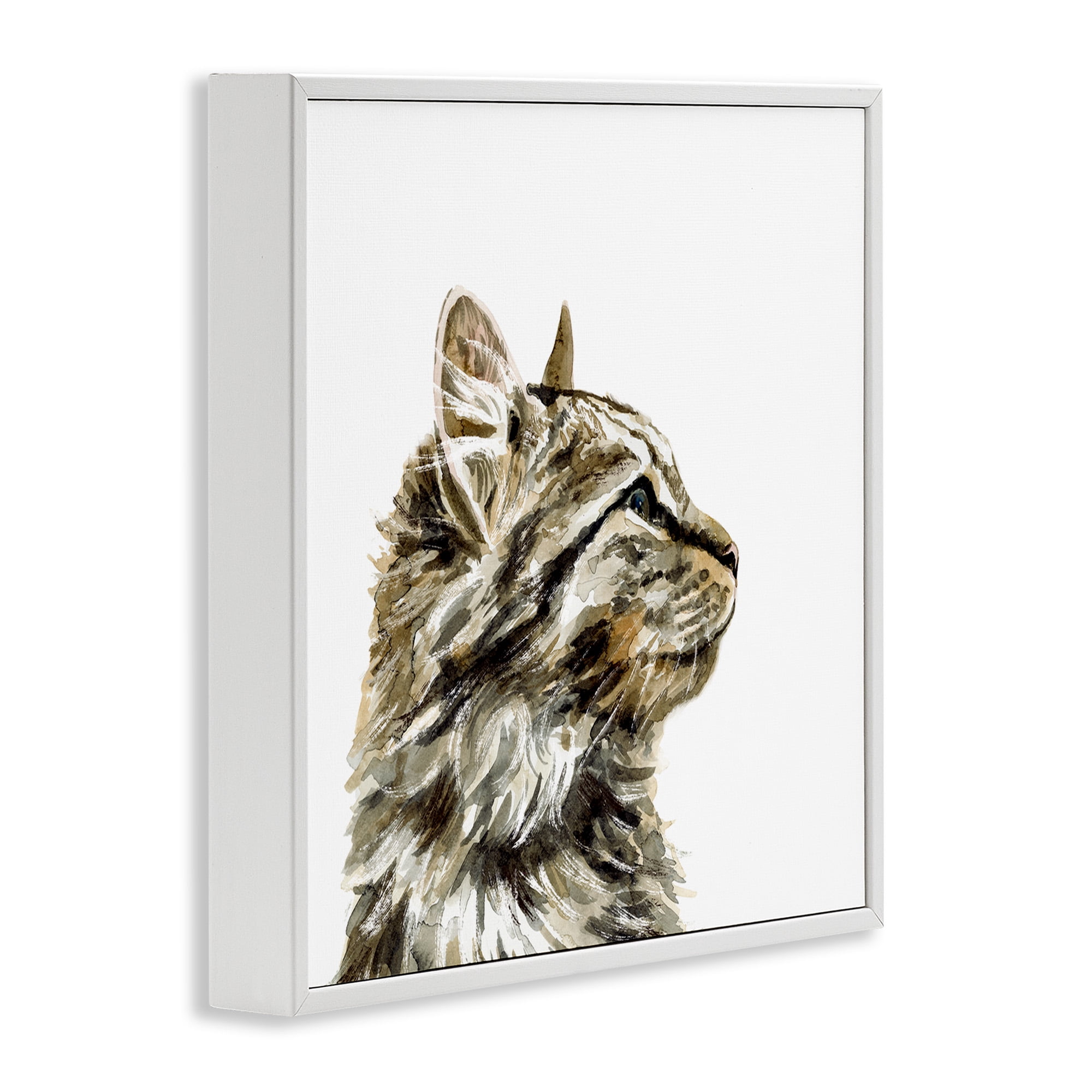 Stupell Industries Simple Tabby Cat Gaze Animals & Insects Painting White Framed Art Print Wall Art, 12 x 12