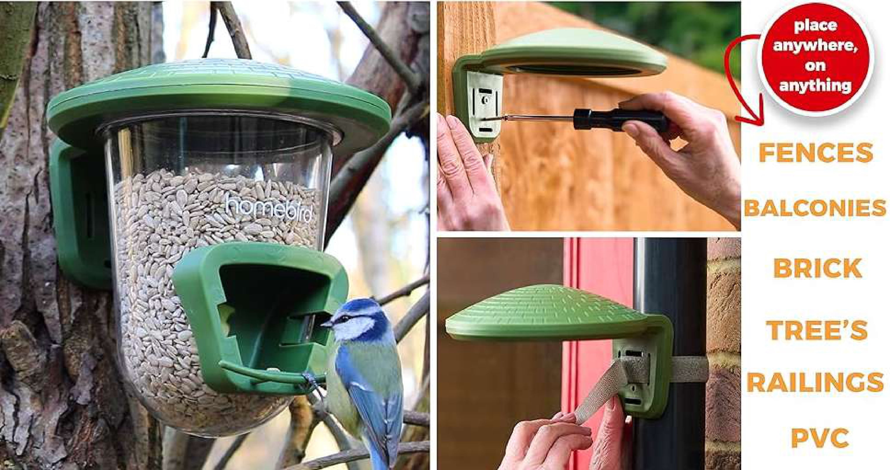 Outdoor Mountable Bird Feeder for Mounting Fences, Trees, Posts, Perches, Balcony, Walls, etc.