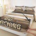 thumbnail image 4 of Feelyou Vintage Go Fishing Bed Sheets for Men Boys, Rustic Wooden Plank King Sheets, Brown, 4pcs, 4 of 5