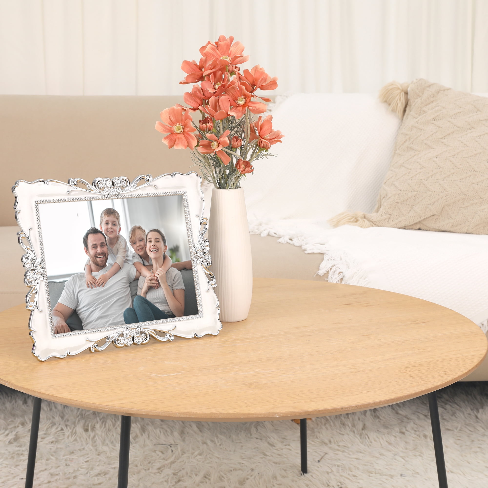 Unique Bargains Picture Frame Retro Plated Picture Frame Decorated Silver 7x10