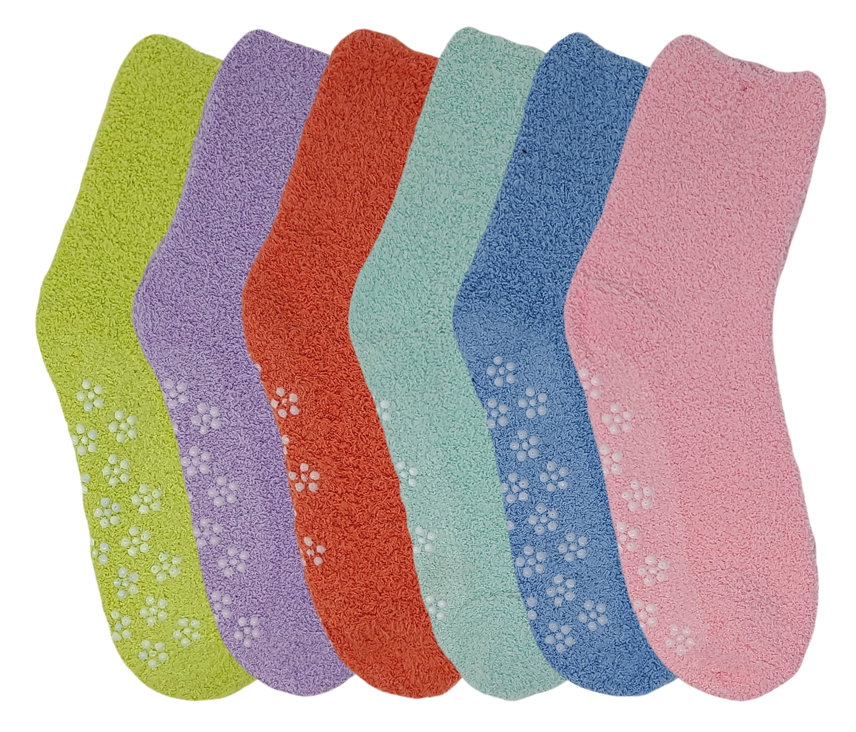 6 Pairs Ladies Premium Soft Warm Winter Plush Non-Skid Cozy Slipper Solid Colors Socks