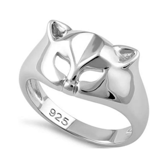 925 Sterling Silver Platinum Plated Cat Mask Women Valentines Day Gifts Ring