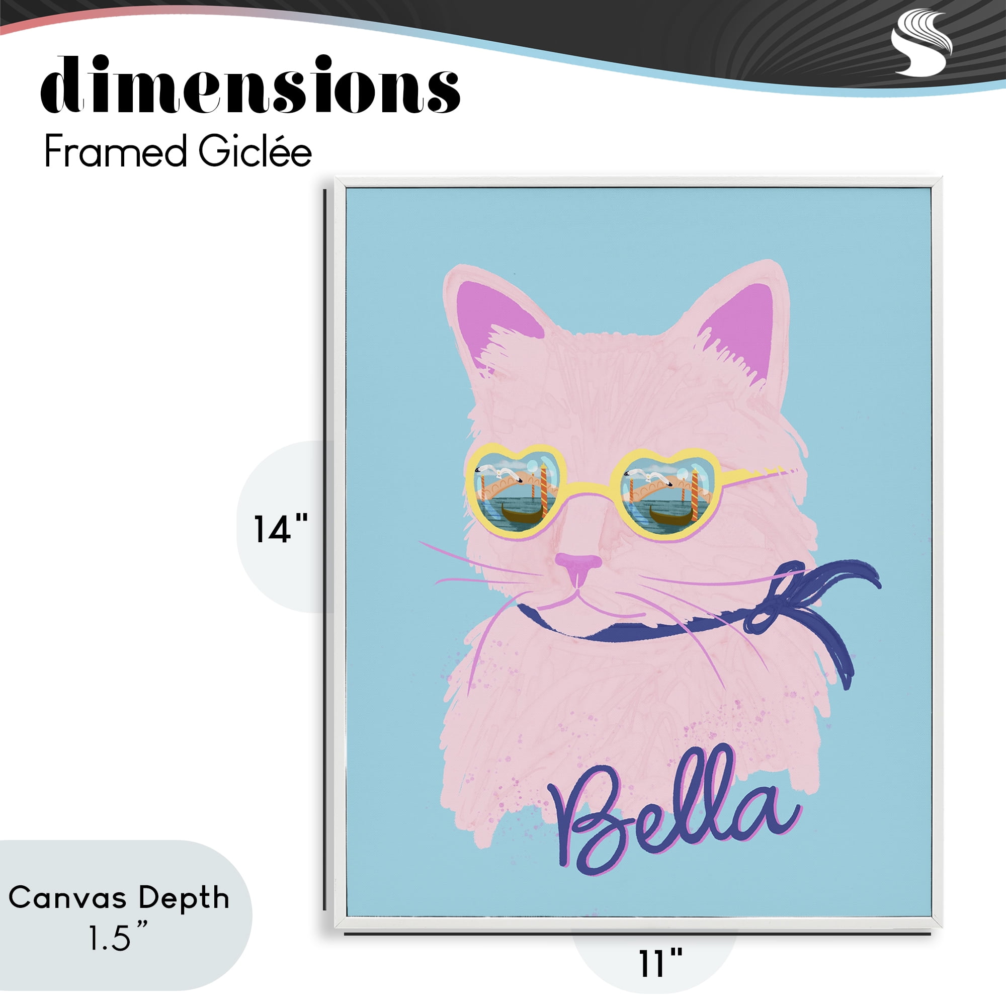 Stupell Industries Cool Cat Bella White Framed Giclee Art, design by Steffanie Pisula