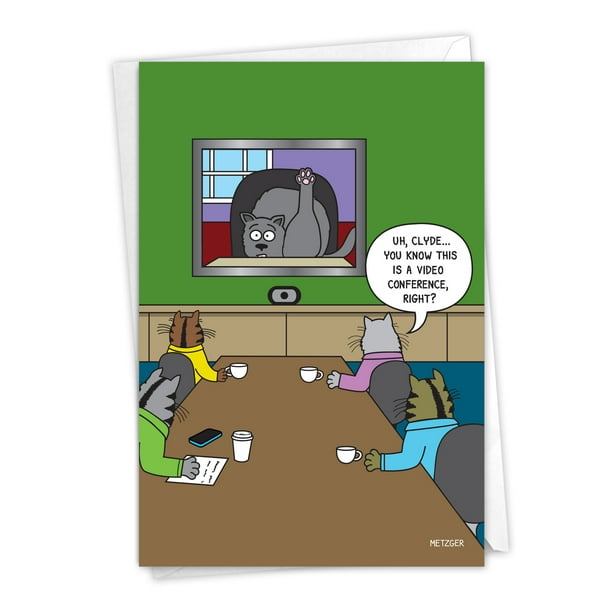 1 Funny Birthday Card with Envelope - Cat Video Conference C9316BDG -  