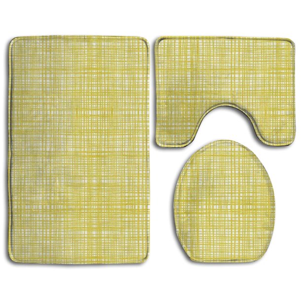 CHAPLLE Mustard Crosshatch 3 Piece Bathroom Rugs Set Bath Rug Contour