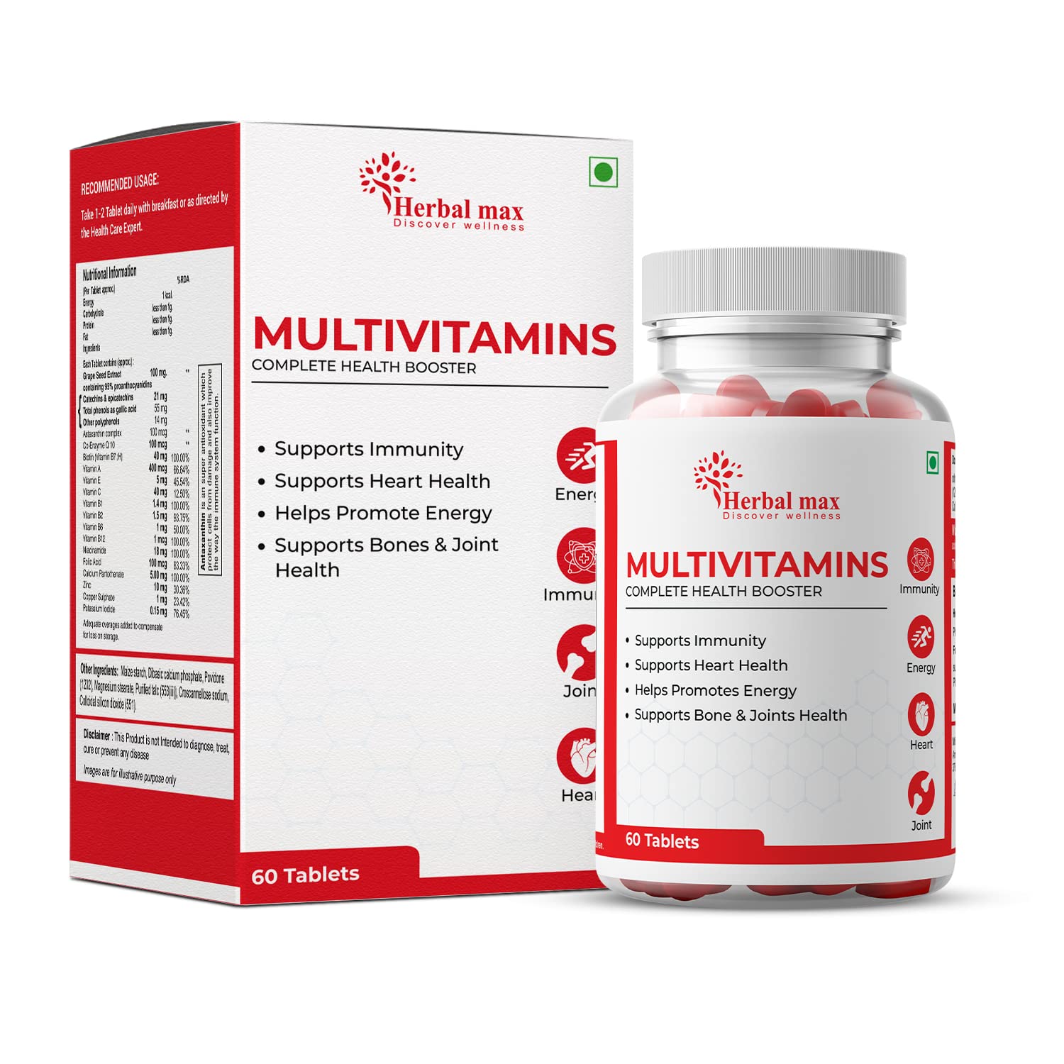 Herbal Max Multivitamins, With Zinc, Vitamin C, Vitamin D3 And
