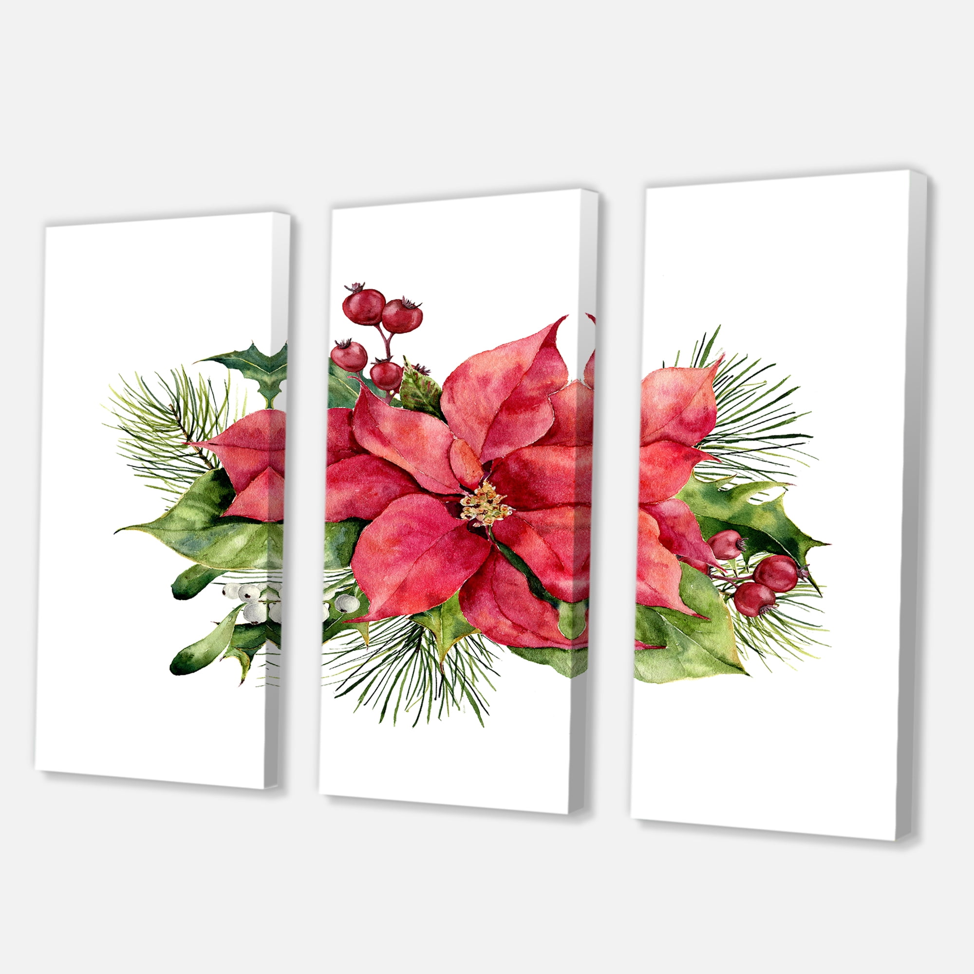 Designart ' Christmas Fir Branch and Holly Mistletoe Berries I ' Traditional Canvas Wall Art Print