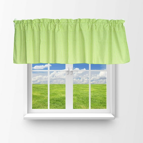 Cotton 1/8th Inch Small Gingham Checkered Window Valance 58" Wide Lime Green