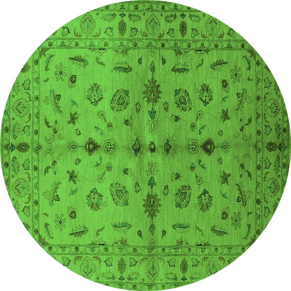Ahgly Company Indoor Round Oriental Green Industrial Area Rugs, 6' Round