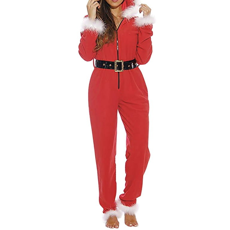 Women Santa Mrs. Claus Cosplay Costume Hoodie Christmas Dress Fancy Outfit Adult Onesie Pjs Red Walmart