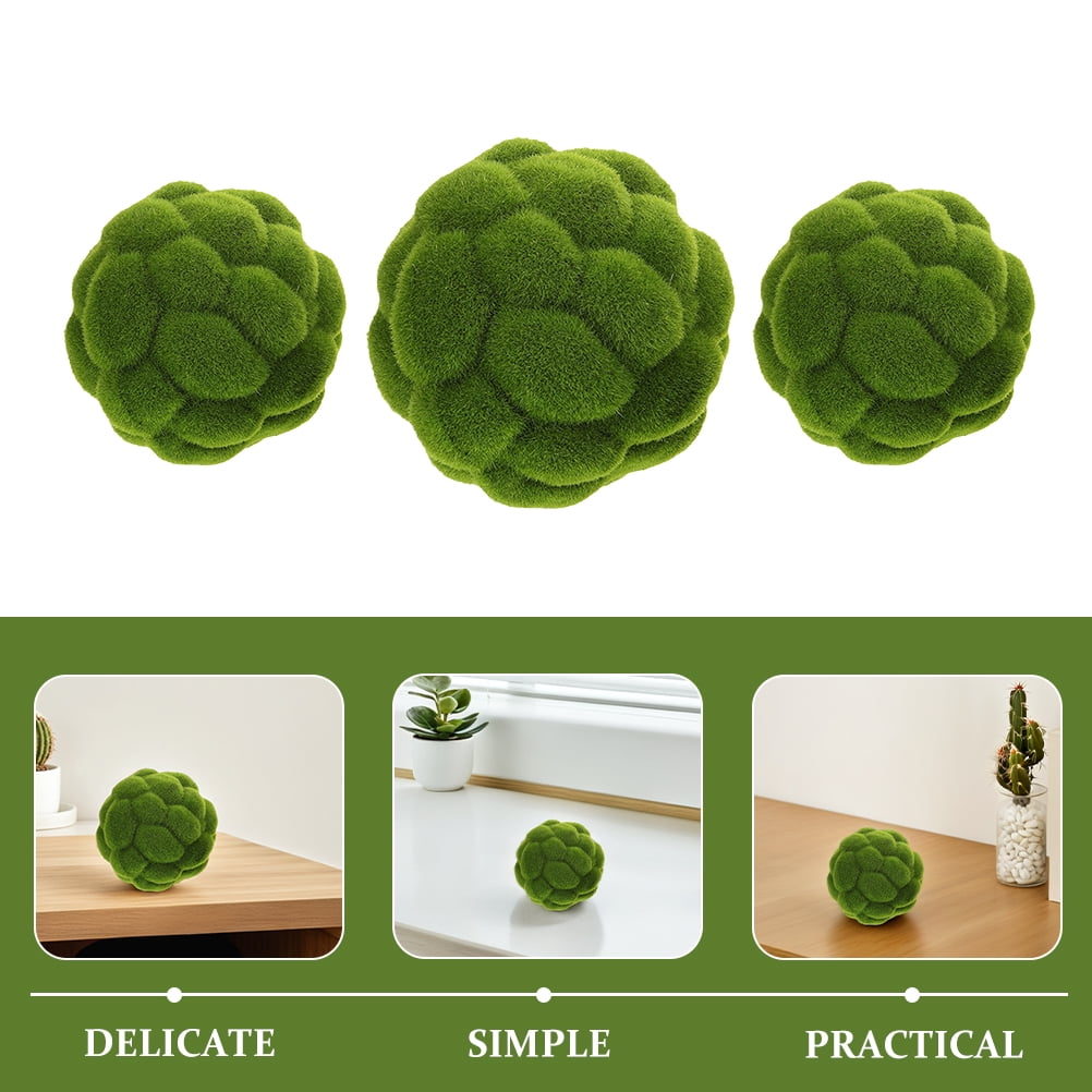 SEWOART 3Pcs Simulated Moss Decorative Balls Green Faux Plant Spheres for Landscape Display