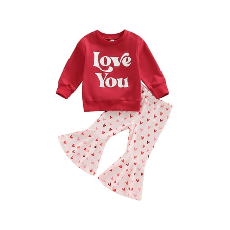 

Musuos Baby Girls Valentines Day Suit Long Sleeve Sweatshirt Flare Bell Bottom Pants
