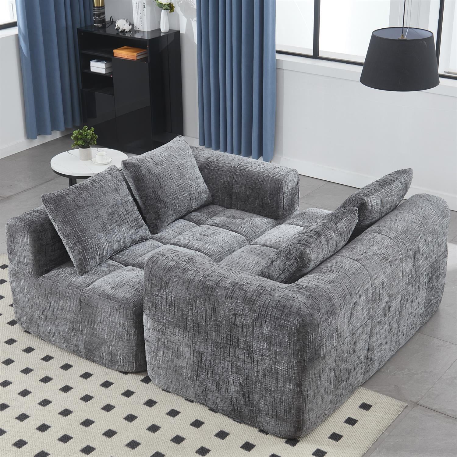 Demi Bonn 62" Plush Chenille Loveseat Sofa, Modular Sleeper for Living Room, Bedroom, Apartment Lounge, Stylish & Comfortable Couch, Gray