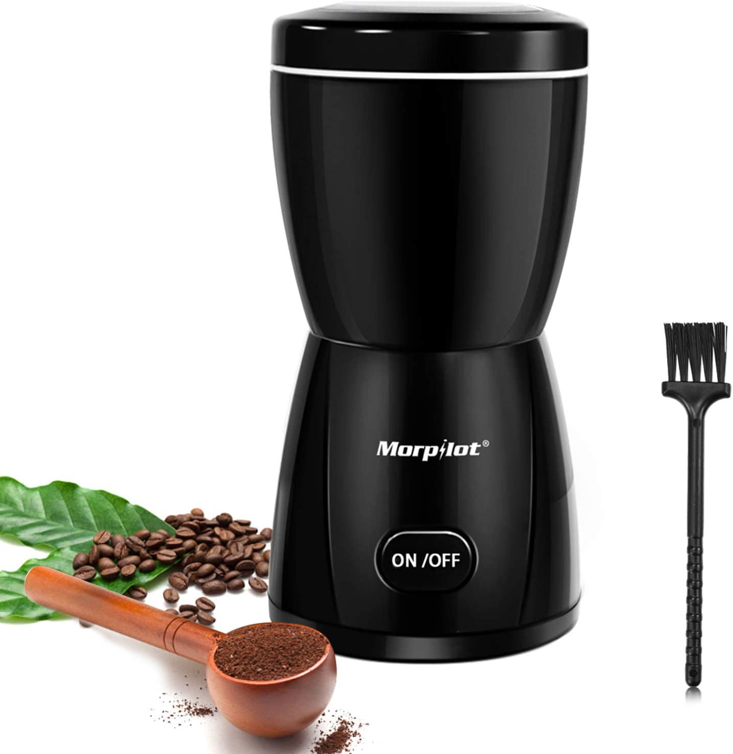 Purzest 150W Electric Portable Espresso Coffee Bean Grinder with Stainless Steel Blade Coffee Grinder Brush and Scoop Clip for Dry or Wet Grinding Fast Speed Fashion Black Coffee Spice Grinder