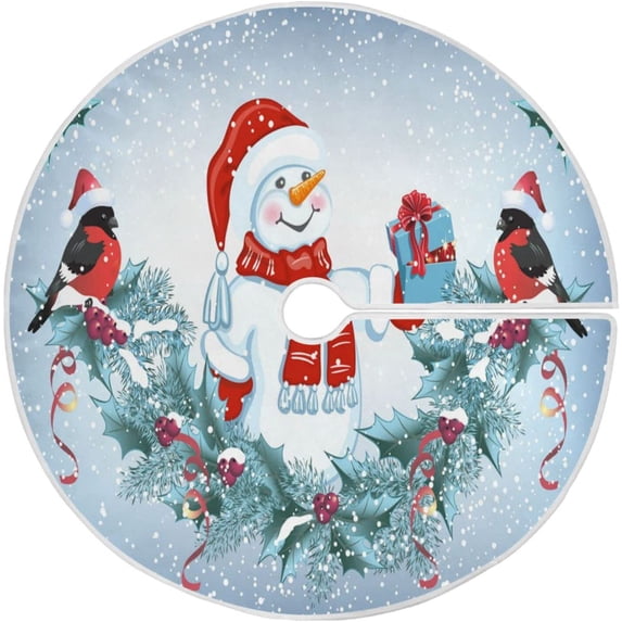 FMSHPON SnowmanFunny Bullfinch Xmas Christmas Tree Skirt Stand Mat for Holiday Party Decoration Indoor Outdoor 48 inches
