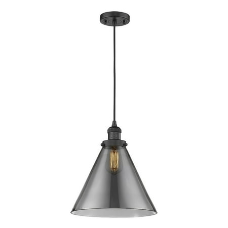 

Innovations Lighting Franklin Restoration Cone - 1 Light 12 Cord Hung Mini Pendant Matte Black/Plated Smoke