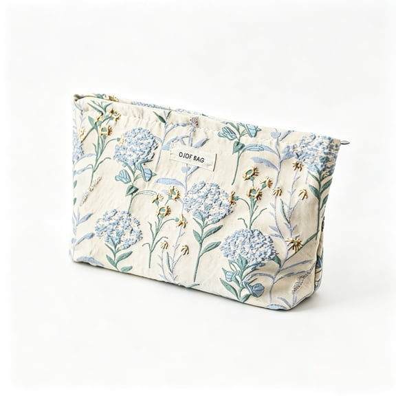 Large Capacity Floral Embroidered Makeup Bags Zipper Elegant Cosmetic Pouch for Women