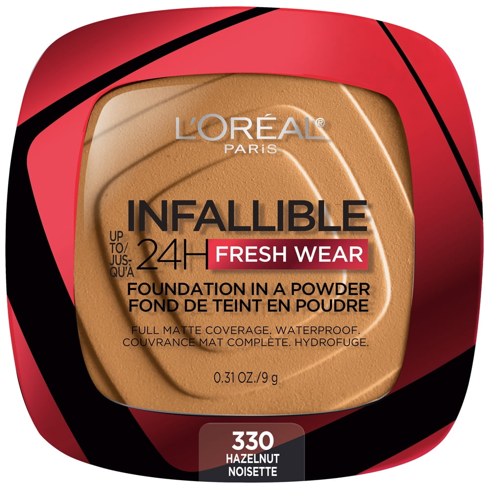 L'Oreal Paris Infallible Fresh Wear 24 Hr Powder Foundation Makeup, 330 Hazelnut, 0.31 oz