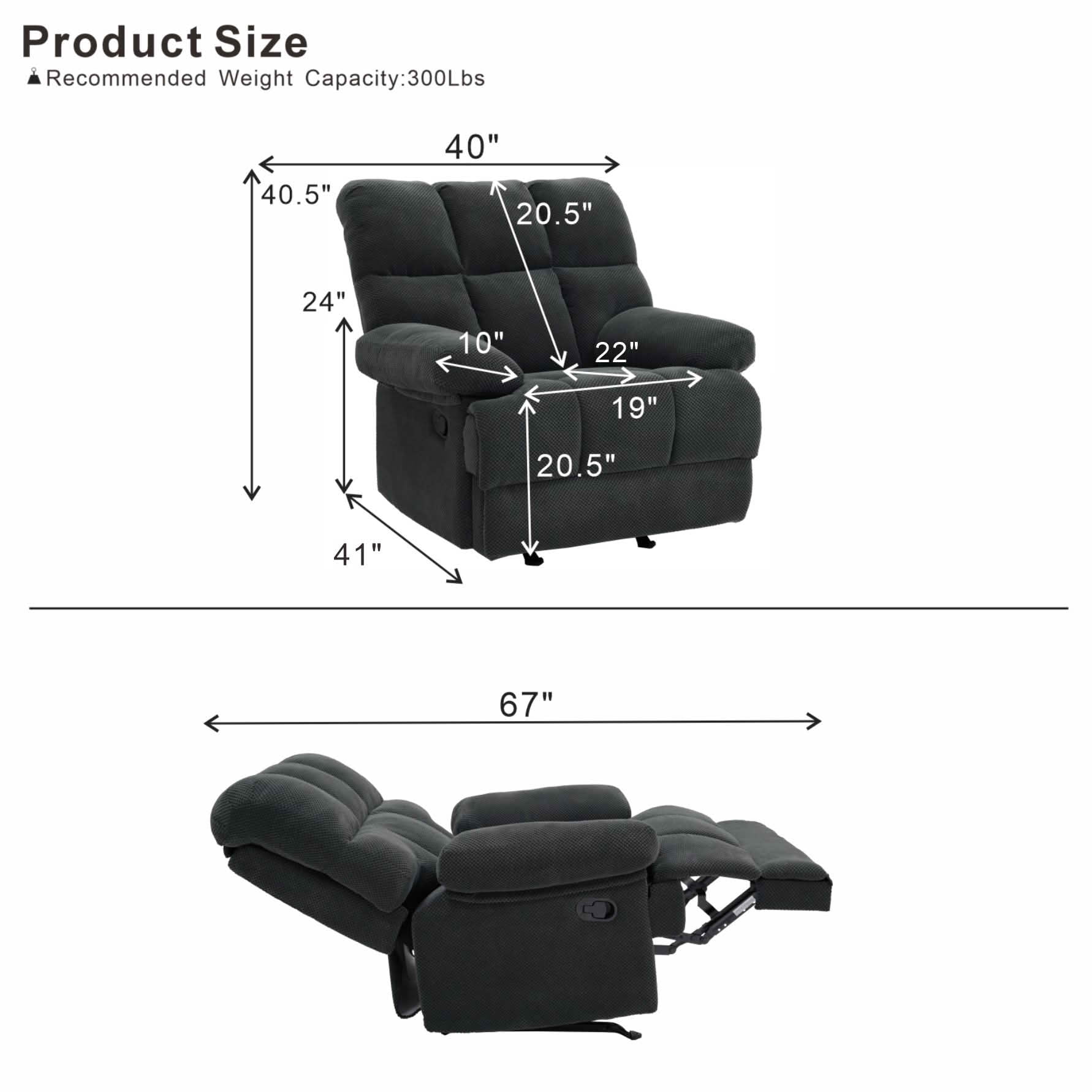 MAYEERTY Modern Manual Rocker Recliner Chair, Nubby Upholstery Fabric Rocking Recliner for Living Room, Nursery and Home Office
