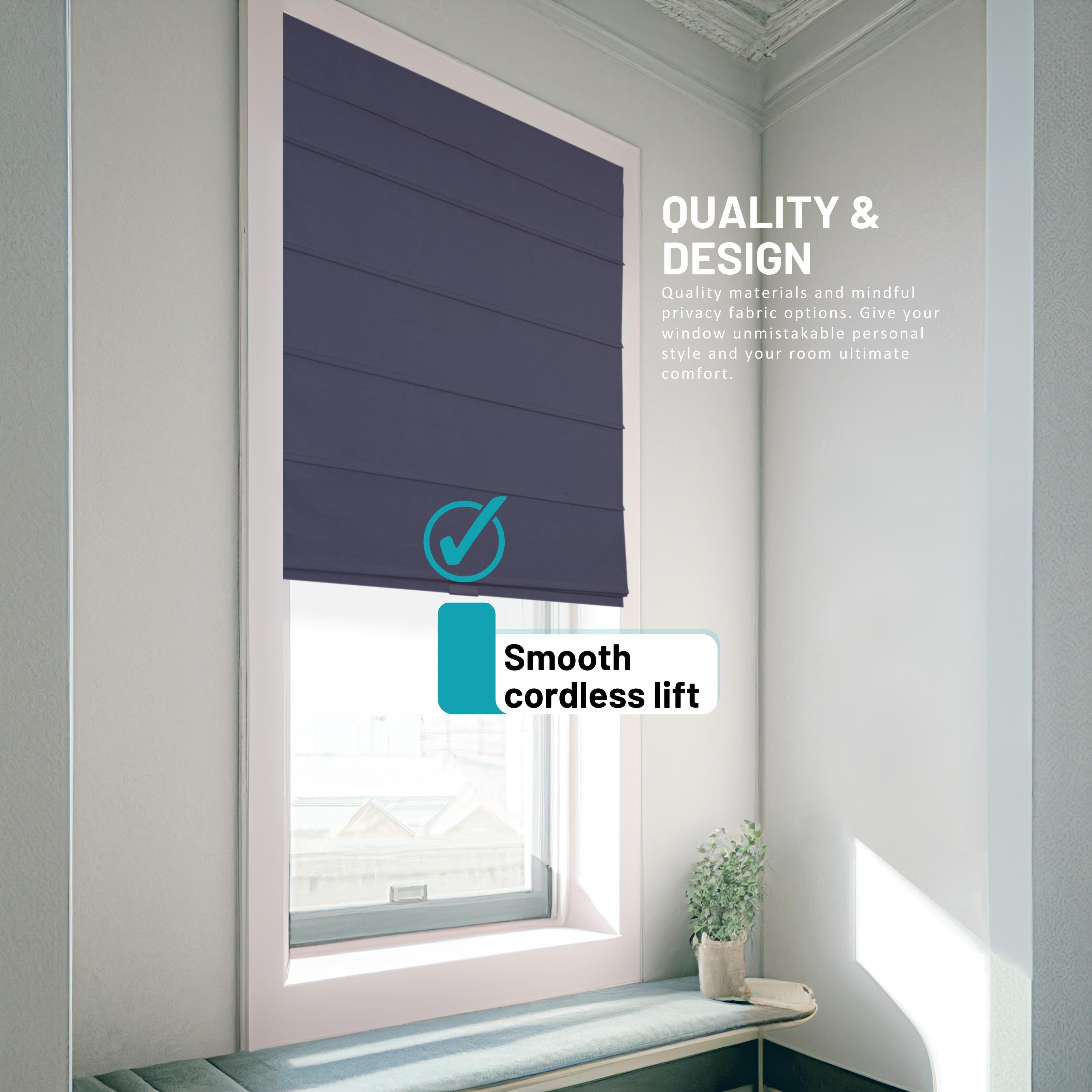 Chicology Cordless Roman Shades, Navy (Blackout), 48"W X 64"H