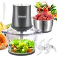 thumbnail image 1 of Qinkada Procesadores de alimentos con 2 cuencos, molinillo de carne de 400 W, picador de alimentos eléctrico, 2 velocidades, 8 tazas de vidrio y 8 tazas de acero inoxidable 304, 2 cuchillas, espátula, 1 of 5