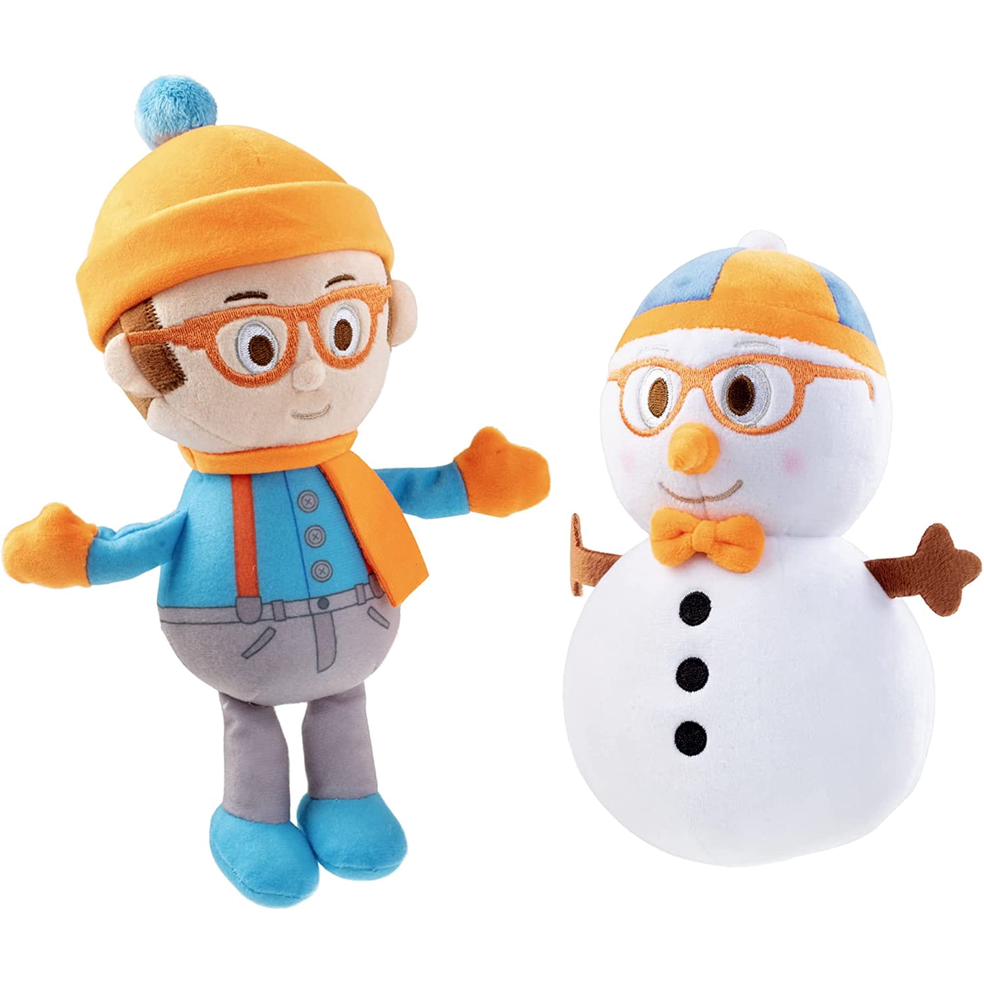 Blippi 7" Winter Christmas Blippi & Snowman Plush Figures, 2pk Set - Officially Licensed - Authentic Soft Stuffed Animal Doll Toy for Toddlers, Kids