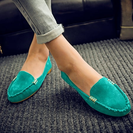 

HIBRO Summer Ladies Round Toe Flat Heel Pumps Single Shoes Metal Buckle Flat Shoes