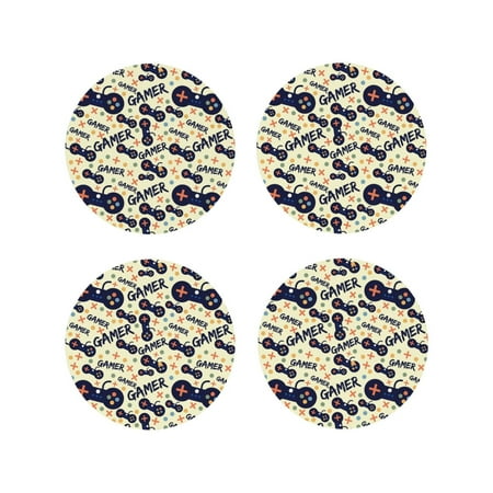 

Coasters Set of 4 - Game Controller Drink Coasters for Tabletop Protection Leather Coasters for Living Room Decor and Housewarming Gift Round Shape