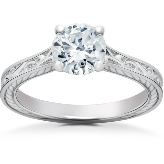 Pompeii Certified 1Ct Diamond Solitaire Engagement Ring 14k White Gold Lab Grown (F,VS)