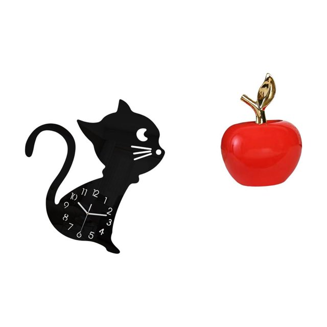 Reloj de pared,Reloj de pared con diseño de gato para guardería,sala de juegos y interior,Estatua,Escultura de fruta artificial,estatua y artesanía,Colección de figuras de cerámica para