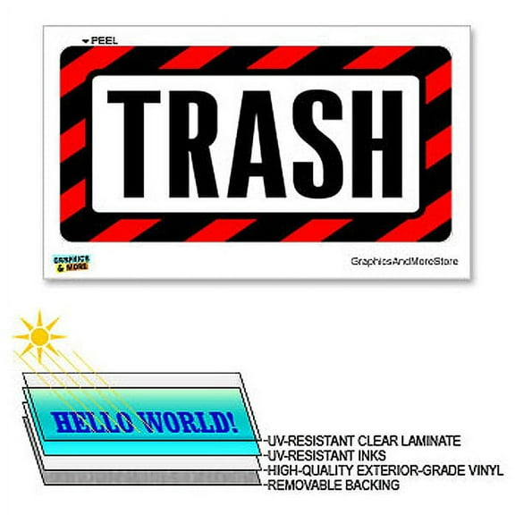 Trash Red & Black - 12 in x 6 in - Laminated Sign Business Sticker
