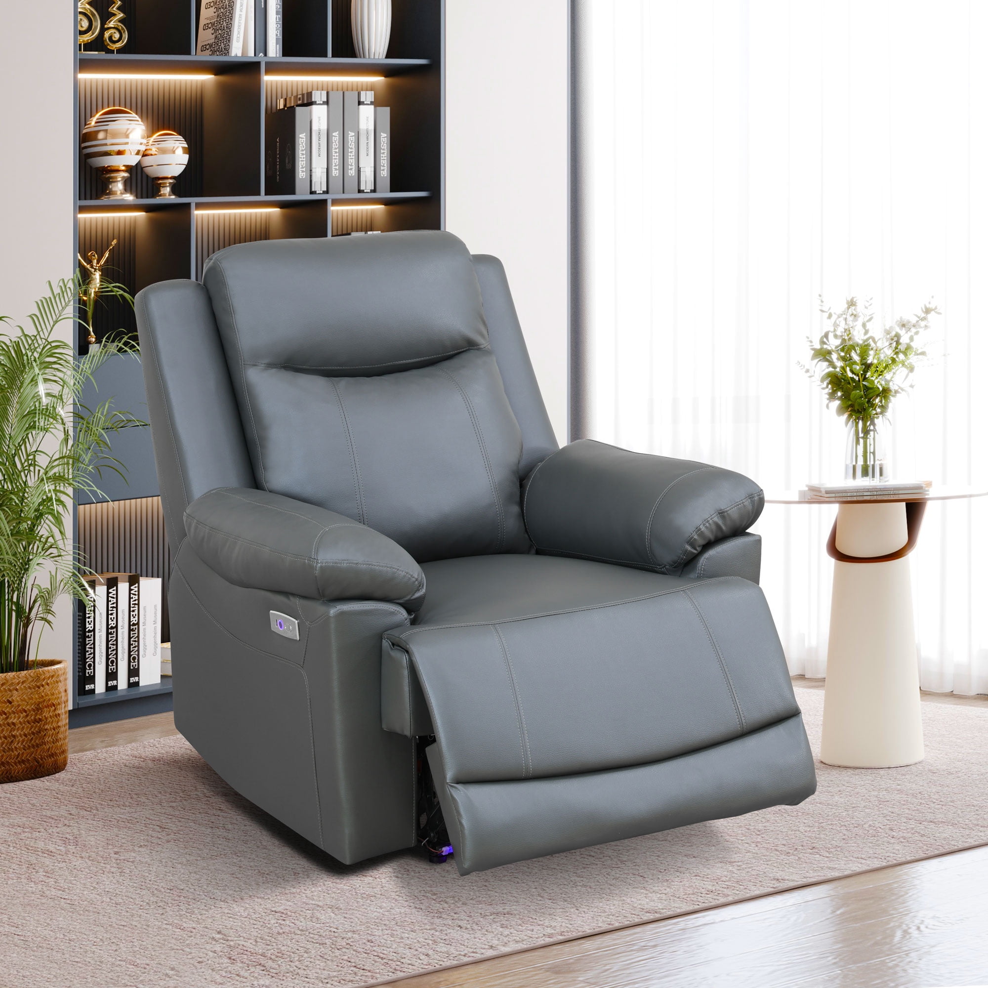MAYEERTY Power Recliner Chair Breathable Leather Recliner with LED Lights for Apartment Living Room & Home Theater