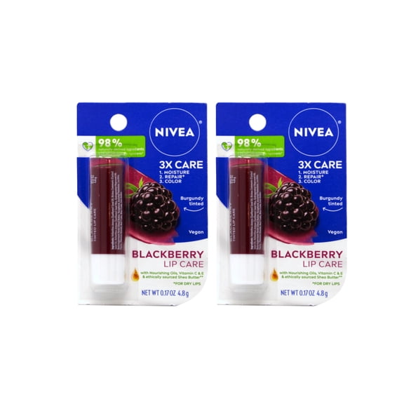 Pack of 2 - Nivea Lip Balm - Blackberry Shine - 0.17Oz, 0.17 Oz Packaging May Vary