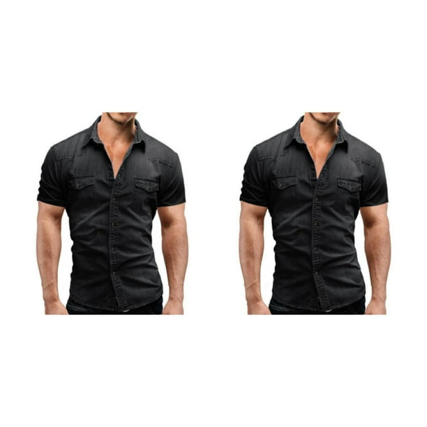 Pantalon negro con camisa de mezclilla new arrivals