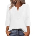 thumbnail image 2 of Aboser Bohemian Shirts for Women 3/4 Length Sleeve Tops Vintage Embroidered Lace T Shirt Loose Fits V Neck Tunic Top Casual Plain Blouses, 2 of 9
