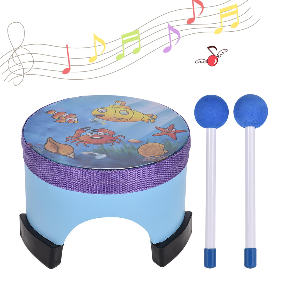 6 Inch Cartoon Wooden Floor Drum Percussion Instrument Musical Toy for Kids B2C8 