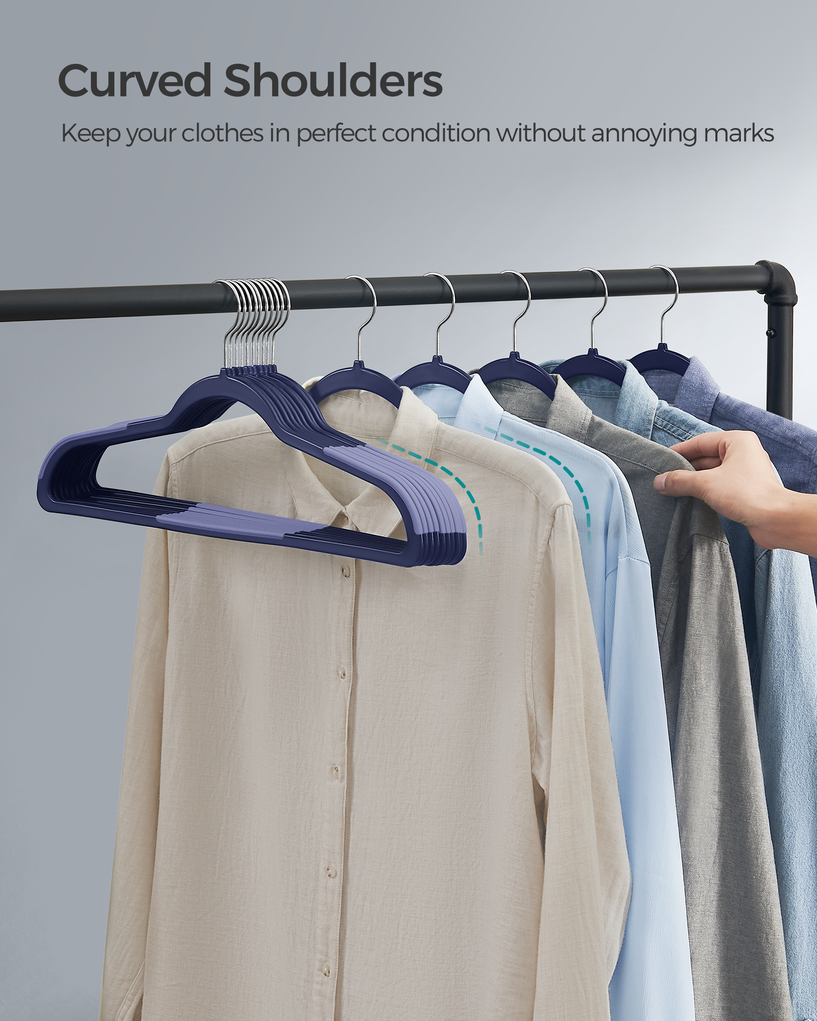 50-Pack Space Saving Plastic Hangers with 360° Swivel Hooks, 0.2 Inch Slim Closet Organizers for Coats Shirts Pants, Dark Blue Ash and Light Blue Ash