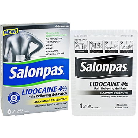 4 Pack Salonpas Lidocaine Maximum Strength Pain Relieving Gel-Patch (6 Each Box)