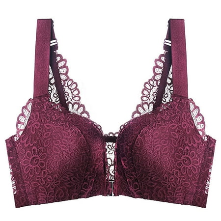 

Liveday Plus Size Front Buckle Lift Lace Bra Push Up Wireless Padded Bra for Women New