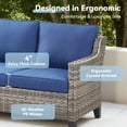 thumbnail image 4 of Planntonneo Wicker Outdoor 3 Seater Sofa, Patio Deep Seat Rattan Couch with Blue Cushions, 4 of 9