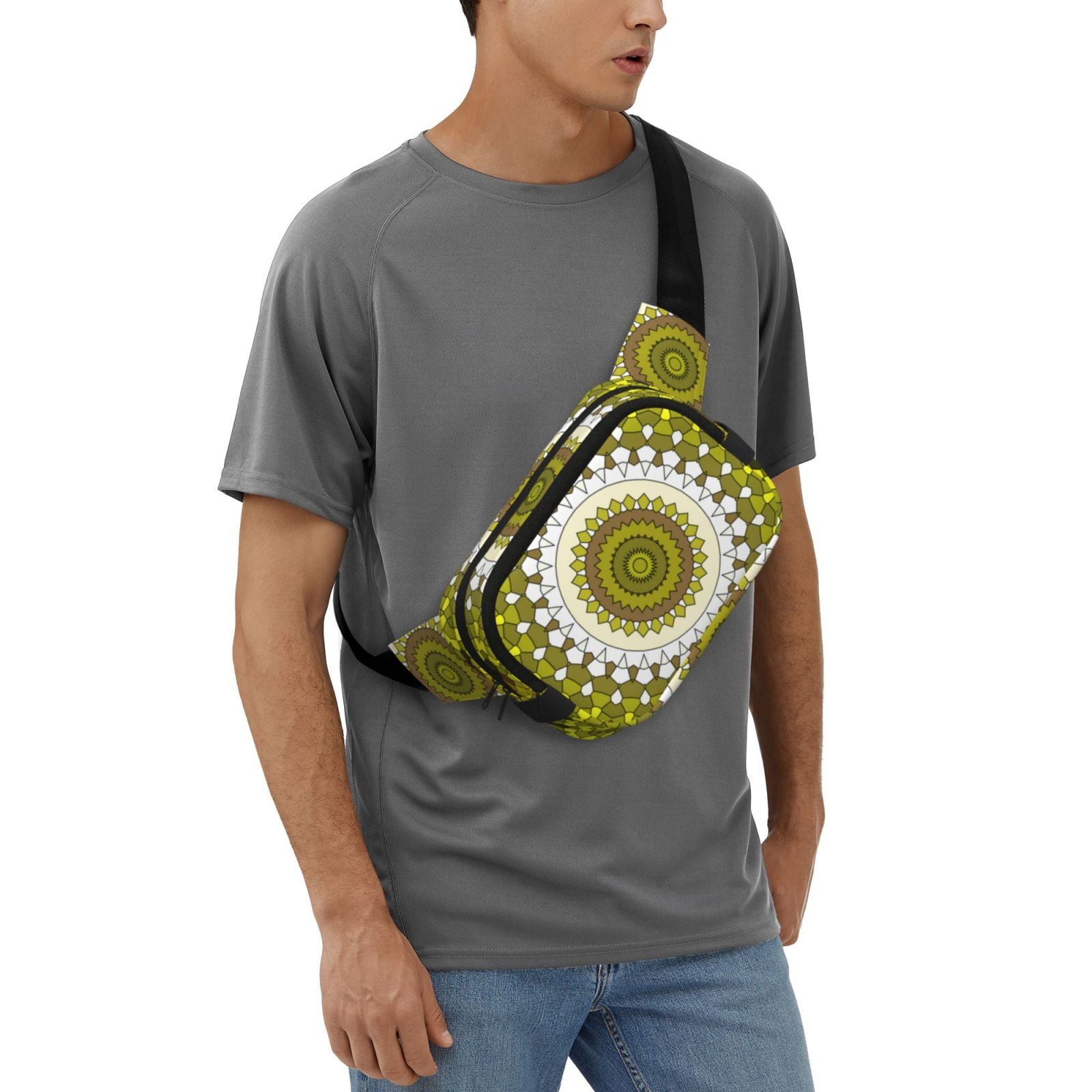 Picia Yellow Mandala Print Square Double-Layer Waist Bag Mini Adjustable Waist Belt Bag Exercise Running Travel Hiking