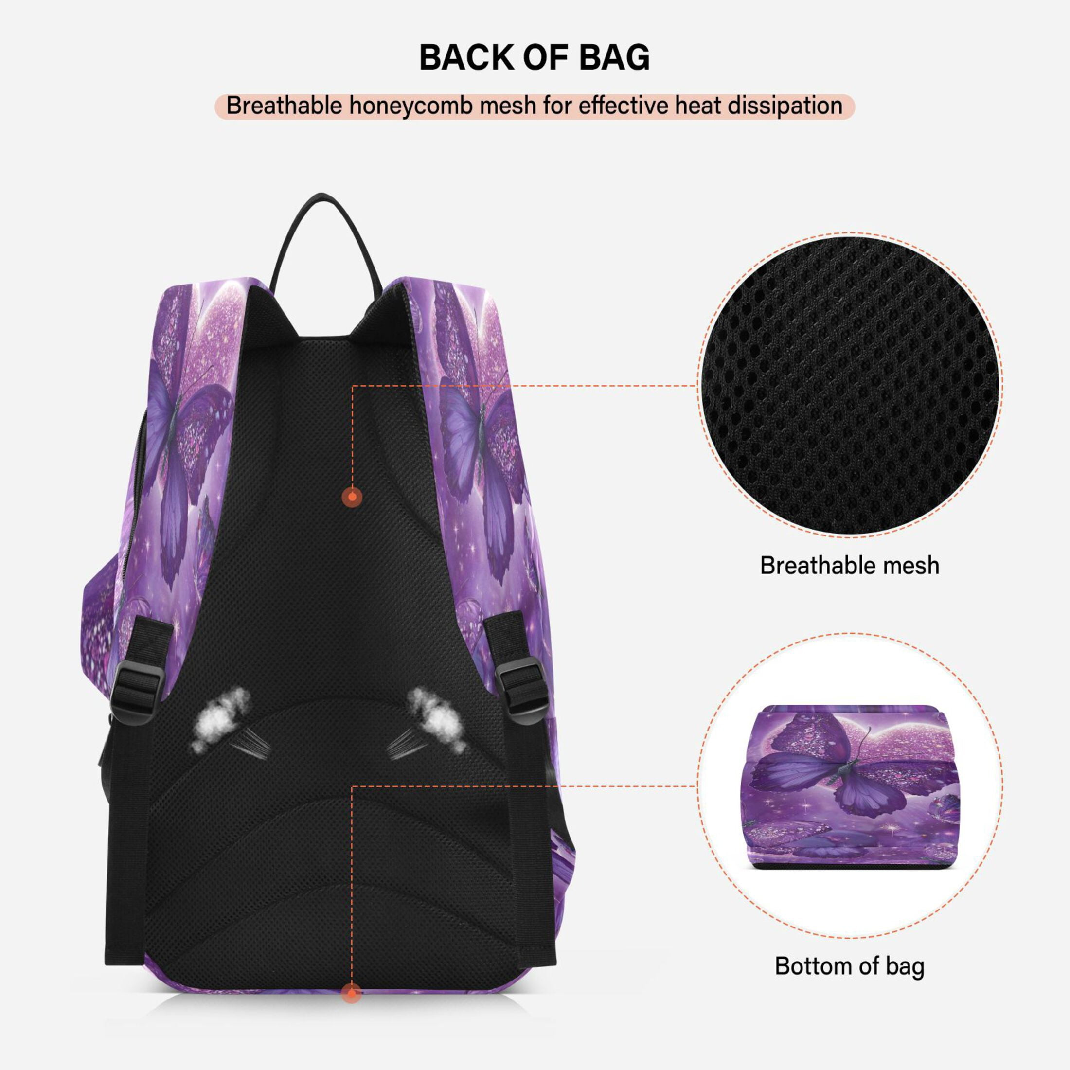 2 Racquet Holder Tennis Backpack Tennis Racket Covers Gym Bags Purple Diamond Butterfly