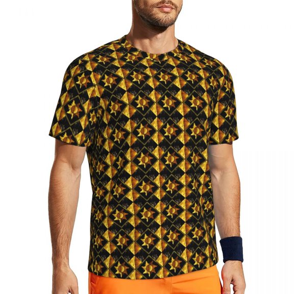 T Shirt For Men Gym Vintage Symbol Trendy Cool Black And Gold Sun Beach Tees O Neck Streetwear Tops