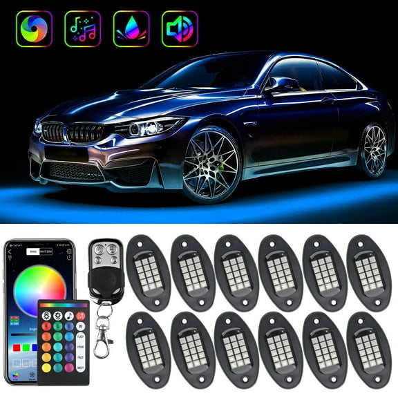 ASKITO 12 Pod RGB LED Underglow Lights Kits, Wireless Bluetooth APP Controls Multicolor Underbody Light for ATV RZR UTV SUV Off Road