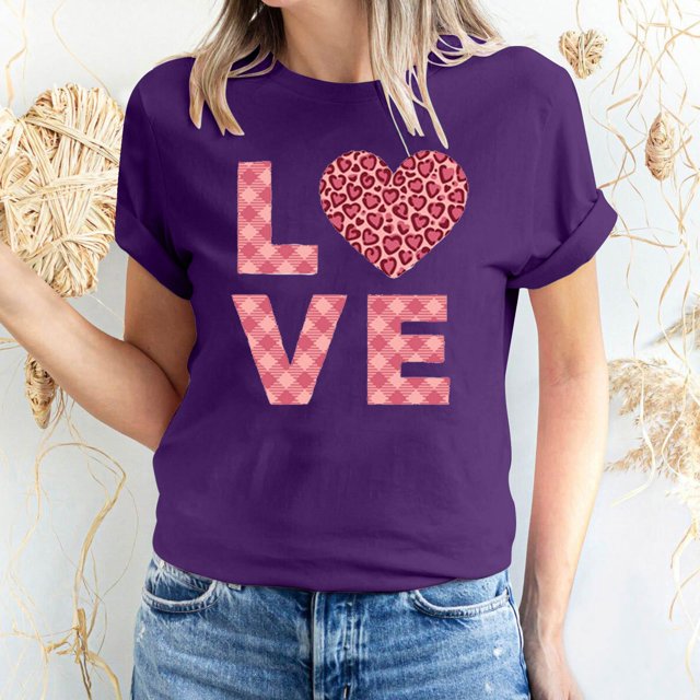 Pisexur T-shirt de la Saint-Valentin pour Femmes, Imprimé Amour, Manches Courtes, Col Rond