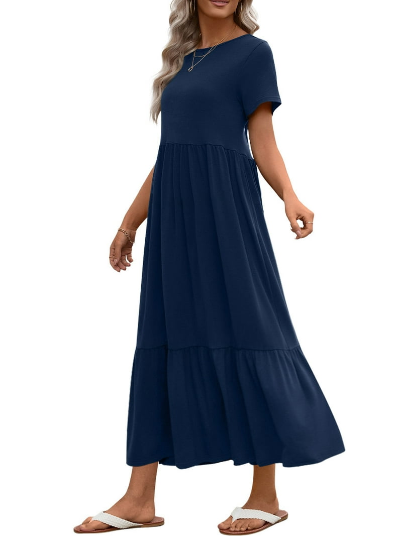 walmart is offering the uvn fall long dress for $18 Uvn Fall Dresses for Women Long Sleeve V Neck Midi Dress Casual Loose Flowy Swing Tiered Dress with Pockets, Women's, Size: Medium