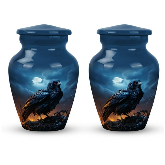 Midnight Sentinel in the Storm-ridden Shores - Petite Cremation Urn for Human Ashes - Elegant Small Urn for Women - Classic Urn - Memorial Gifts - 3 Inch, Set Of 2