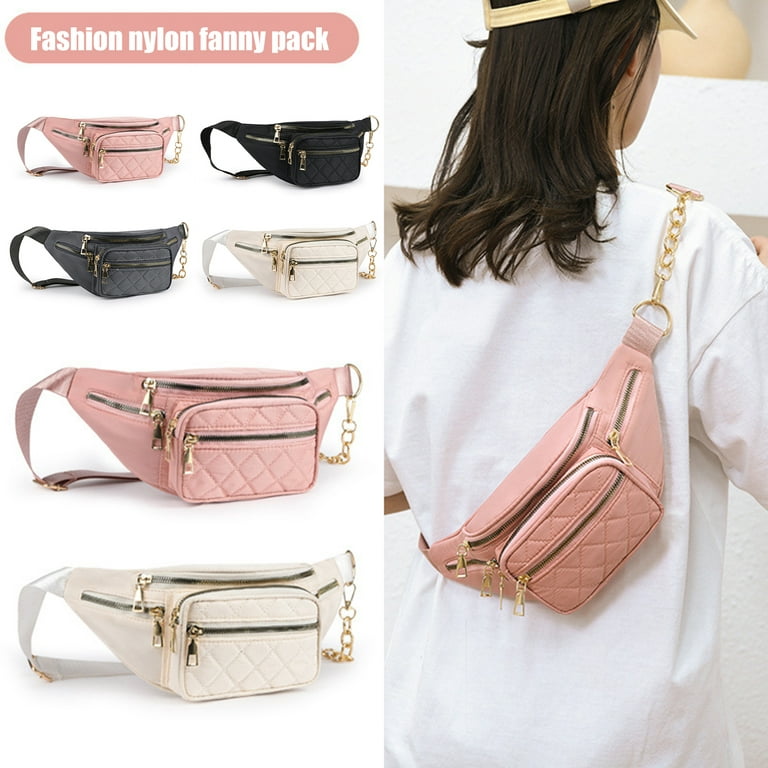 rygai Waist Bag Multi-pockets Zipper Large Capacity Adjustable Strap  Waterproof Nylon Women Fanny Pack Crossbody Chest Bag Outdoor Use,Black 